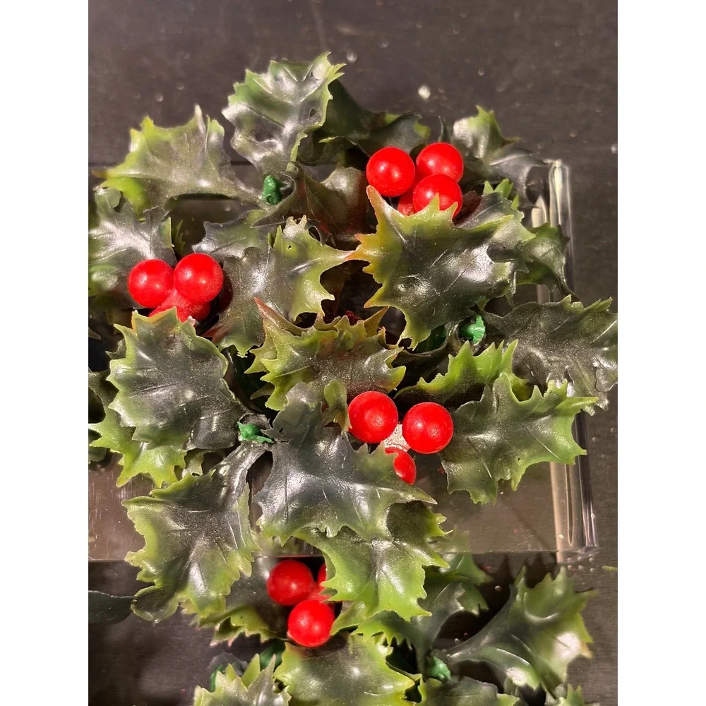 Vintage Plastic Holly Berry Christmas Candle Rings Set of 4 Made in Hong Kong